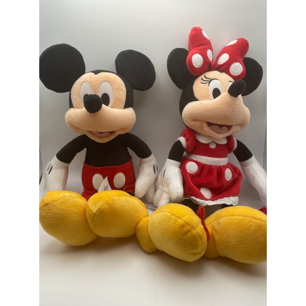 Disney Store Mickey and Minnie Mouse Plush Set Red Polka Dot Dress Stuffed 12"